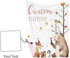 Personalized Infant Blanket – Soft Flannel with Double-Layer Dotted Backing – Fox and Animals Design – Ideal for Babies and Toddlers