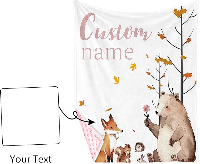 Personalized Infant Blanket – Soft Flannel with Double-Layer Dotted Backing – Fox and Animals Design – Ideal for Babies and Toddlers