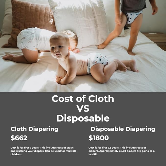 Nora's Nursery Cloth Diaper Cover, Washable Reusable Diaper Cover with Snap Closure, Flat or Fitted - 7 Pack with Wet Bag - Hickory