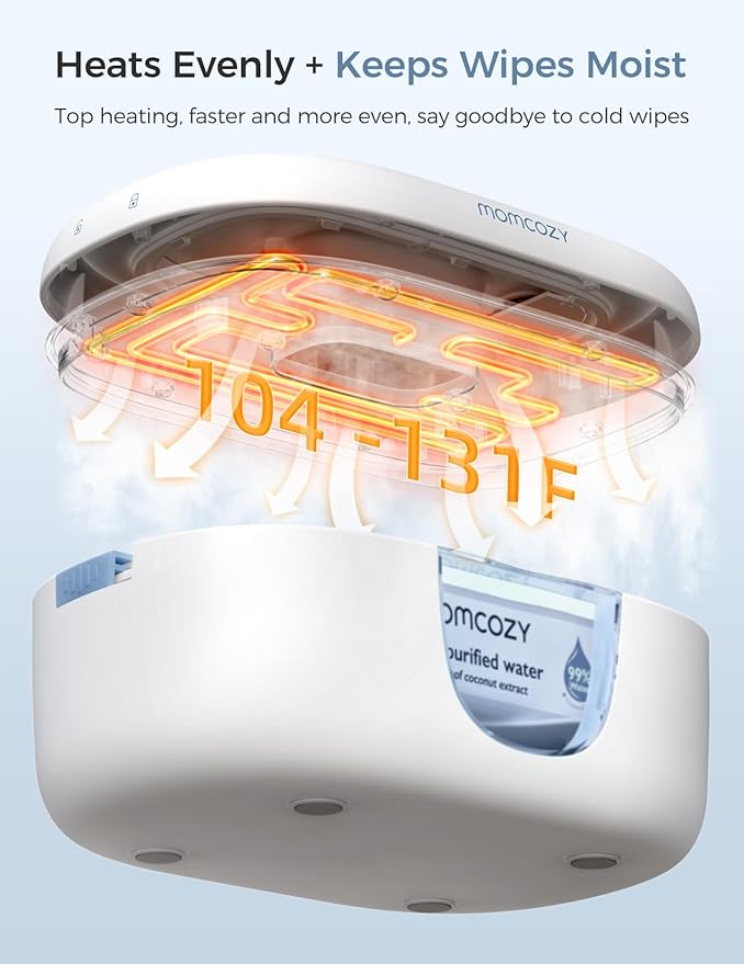 Momcozy Baby Wipe Warmer, Innovative Spring Design, Large Capacity Wipes Dispenser for 60-80pcs, Fast & Even Heating, 4 Modes of Temperature Heating Control, Diaper Wipe Warmer with Night Light, Blue
