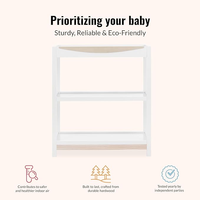 Dream On Me Emerson Baby Changing Table – Compact Modern Changing Station with 2 Open Shelves, New Zealand Pinewood, Easy-to-Clean Non-Toxic Finish, Space-Saving Nursery Storage – Vintage White Oak
