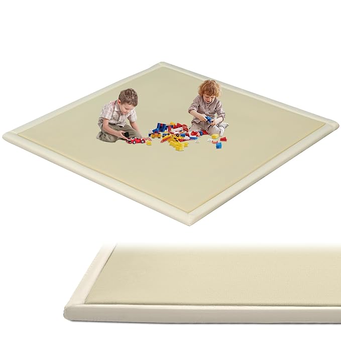 SUNYRISY Baby Play Mat for Floor 70 x 80in, 1.4in Thick Memory Foam Padded Play Mats Baby Rug, Soft Velvet Infants Toddler Kids Crawling Mat for Nursery, Non-Slip Bottom, Beige