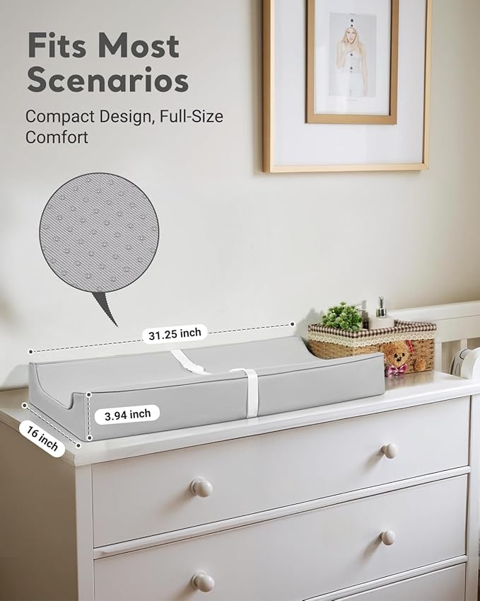 Vegan Leather Waterproof Baby Changing Pad - Wipeable, Extra Thick & Portable & Non-Slip Diaper Mat for Dresser, Crib, Travel | Soft & Safe (Gray)