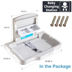 Baby Changing Station Wall Mounted Baby Changing Table Foldable Diaper Changing Unit Commercial Restrooms Horizontal HDPE Meterial with Safrty Strap White Gray