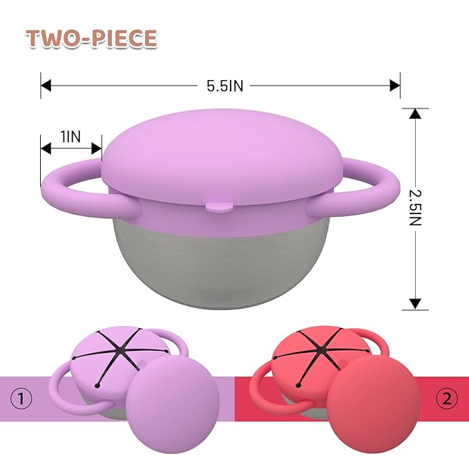 Stainless Steel Snack Containers for Kids, 2 Pack Toddler Snack Containers with Silicone Lids & Handles, Safe and Durable, Snack Cups for Toddlers Spill Proof