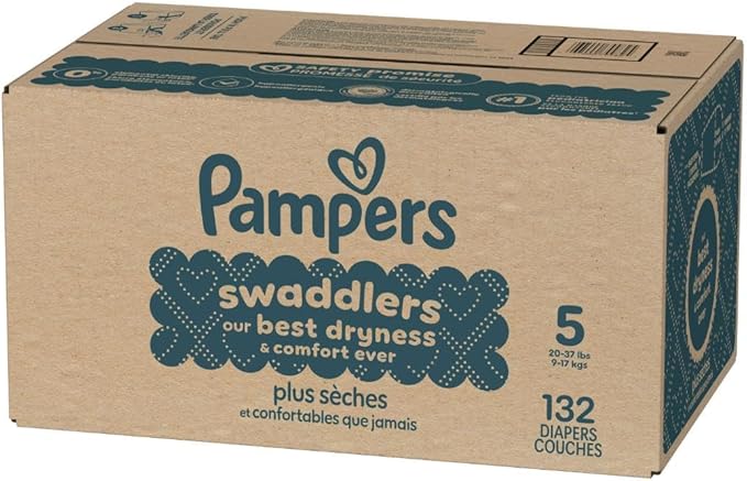 Pampers Swaddlers Diapers, Size 5 (20-37 lbs), 132 Count, Absorbent, Keeps Baby Dry and Comfortable, Skin Safe Disposable Baby Diaper (Packaging May Vary)