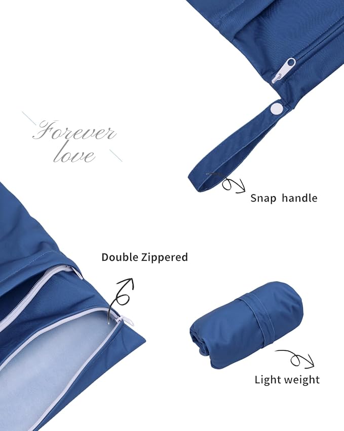 ALVABABY 3 Cloth Diaper Wet Dry Bags Waterproof Reusable with Two Zippered Pockets Travel Beach Pool Daycare Soiled Baby Items Yoga Gym Bag for Swimsuits or Wet Clothes Small medium Large 3L-SML01