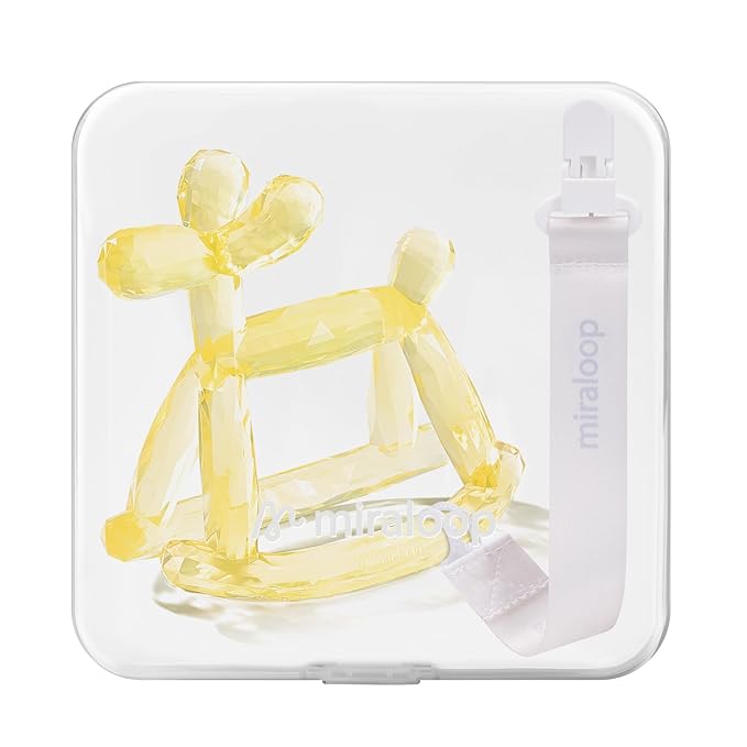 Crystal Jelly Baby Teether – Teething Toys 3-6 Months Food Grade Silicone Teether with Storage Box and Pacifier Clip, Safe for Babies (Citrine Clip+Box)