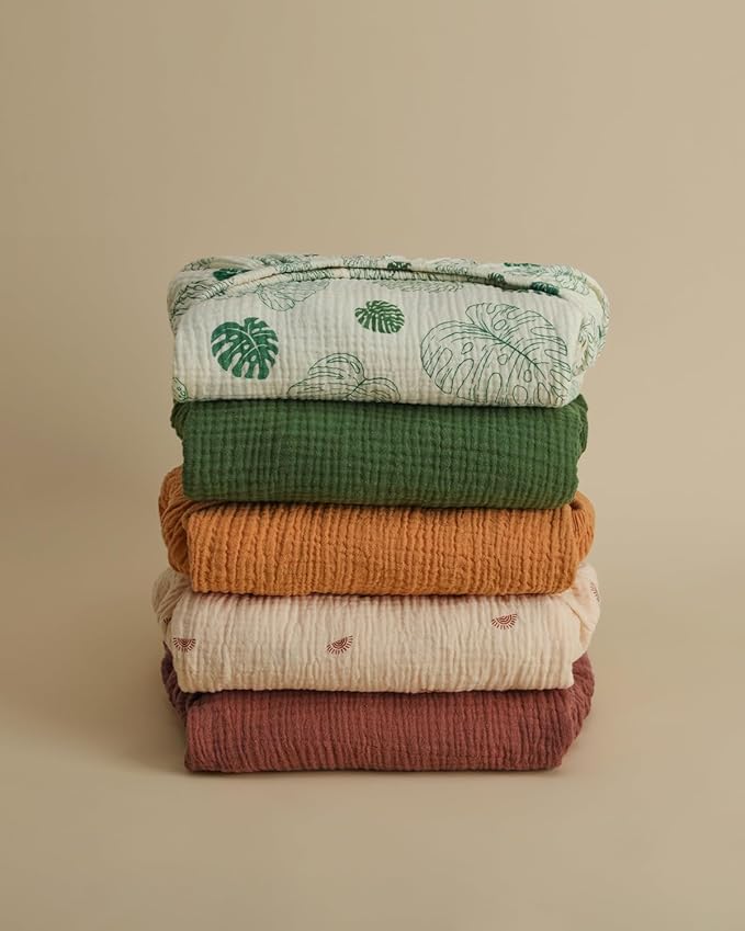 Blissful Diary Muslin Changing Pad Cover for Girls Boys, Ultra Soft Breathable Cotton, Baby Diaper Change Table Pad Covers, 2Pack (Monstera Leaves&Dark Green)