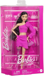 Barbie Deluxe Style Doll #2 in Barbiecore Outfit, Black Hair and Glittery Prosthetic Leg, Pink Top and Skirt Set with Rosette Detail and Accessories