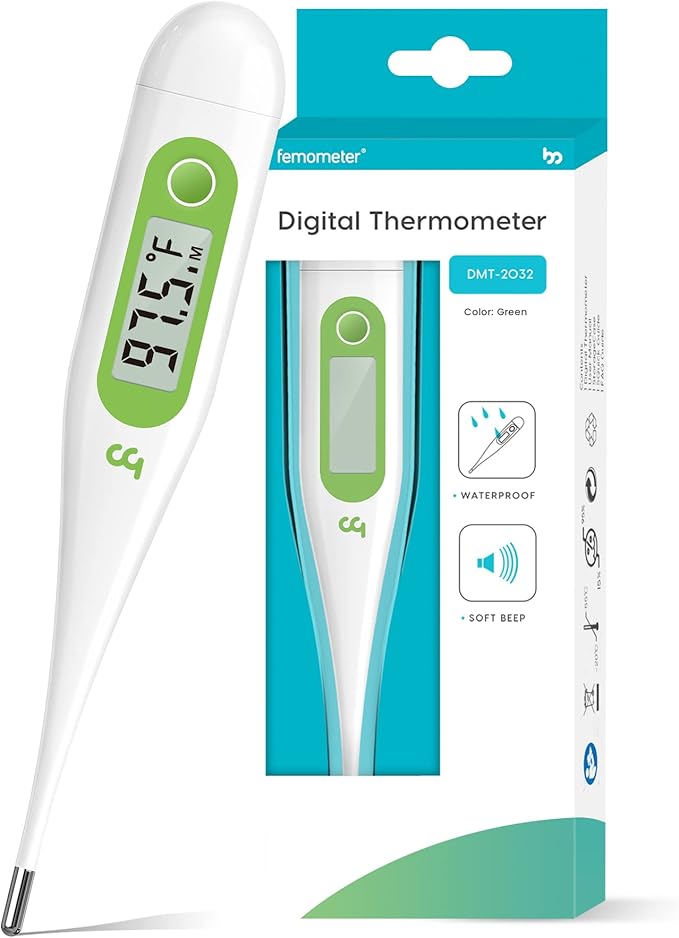 Femometer Thermometer for Adults and Kids, Digital Thermometer with Fever Alert, Memory Recall, C/F Switchable, for Oral, Rectal or Under Arm Use, Green