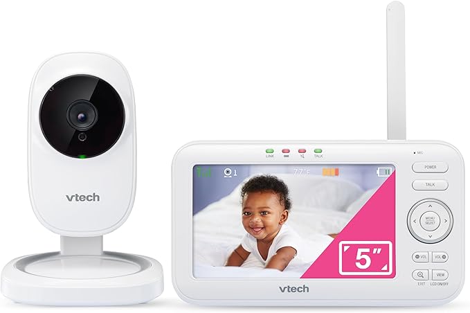 VTech VM5251 5” Digital Video Baby Monitor with Full-Color and Automatic Night Vision, White 5 inch