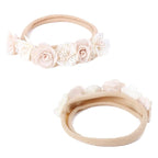 Baby Girl Nylon Headbands Flower Hair Bows Accessories-Elastic Hair Band Crown Handmade FLoral Wraps Birthday Gifts for Girls Newborn Infant Toddler 3Pcs