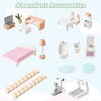 Costzon Wooden Dollhouse for Kids, 3-Level Dollhouse Playset with Double-Sided Roofs, 19 Furniture & Accessories, 5 Rooms, Pretend Play Toddler Doll House, Gift for Kids Aged 3+ (Multicolor)