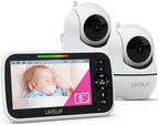 Baby Monitor with 2 Cameras and Audio - Video Baby Monitor with 960ft Long Range, Remote Pan-Tilt-Zoom, Night Vision, Temperature Sensor, 2-Way Talk, 8 Lullabies, 30-Hour Battery & No WiFi