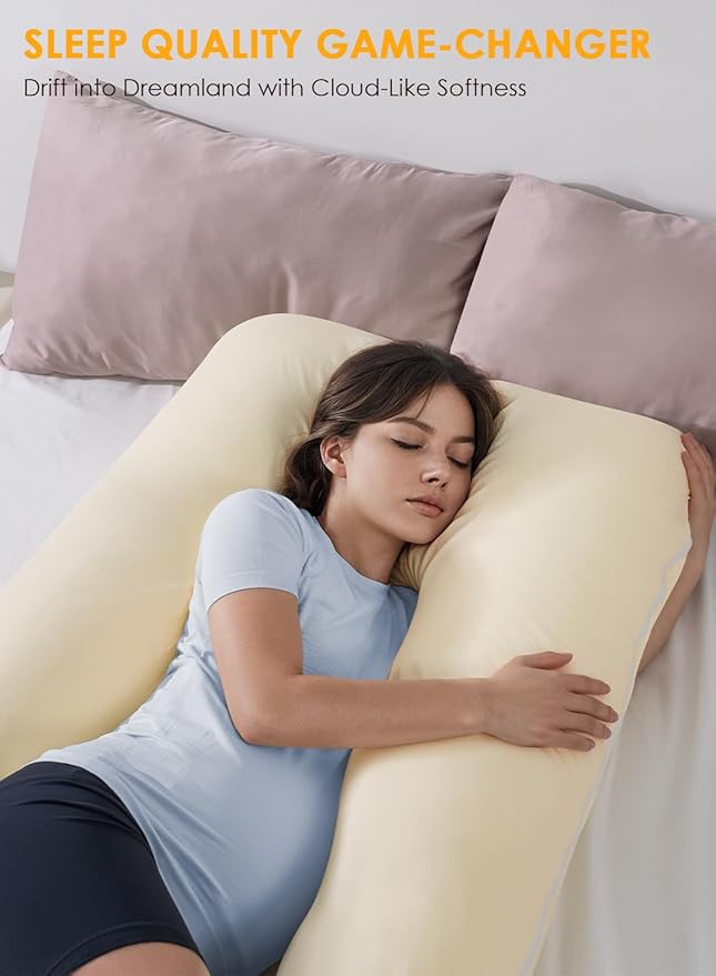 QUEEN ROSE Pregnancy Pillows, Soft Cotton U Shaped Body Pillow for Sleeping, Maternity Pillow for Pregnant Women, Sunlight Yellow