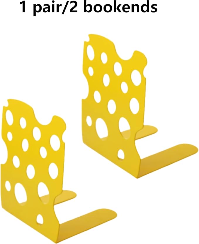 1 Pair 2pcs Yellow Cheese Heavy Metal Cookbook Ends to Hold Books, Book Ends for Kitchen and Home Decorative