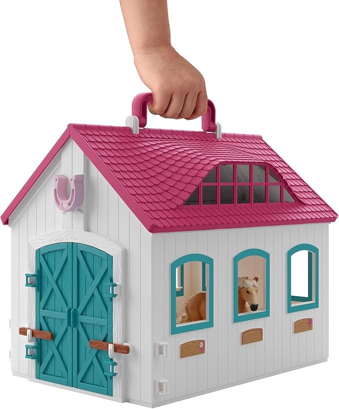 schleich Horse Club - 60PC Little Horseshoe Open Stable Playset - With 2 Horse Figurines, Action Figure, Stable and Accessories - Toy Horses for Girls and Boys - Kids Ages 5+ | 42703