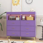Dresser for Bedroom with 6 Drawers, Multi-Functional Nursery Dresser with LED Lights & Charging Station,Baby Changing Table Table with Diaper Changing Station