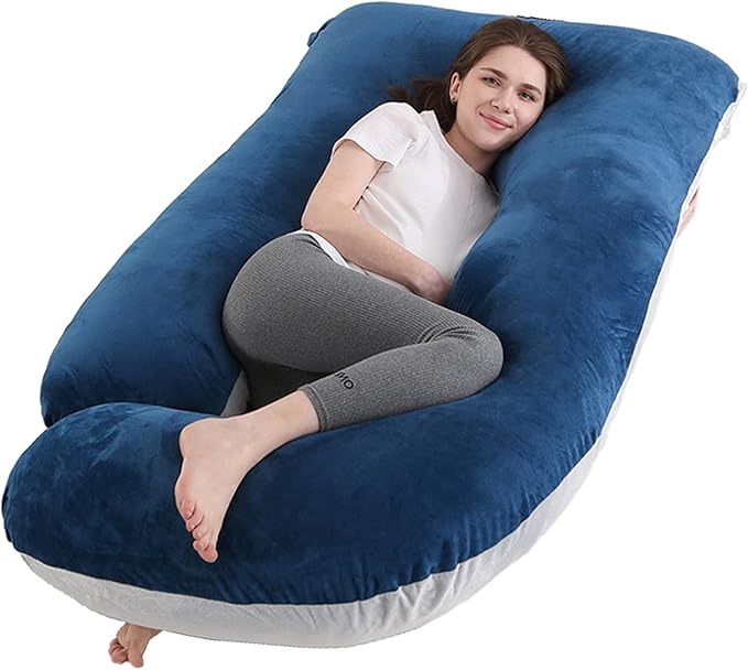 Pregnancy Pillow J-Shaped Full Body Pillow, 59 inch with Velvet Cover Easy to Remove and Wash, Support Pregnant Women's Backs Legs and HIPS, Improve Sleep,Pregnancy Pillow for Women ，Blue Grey