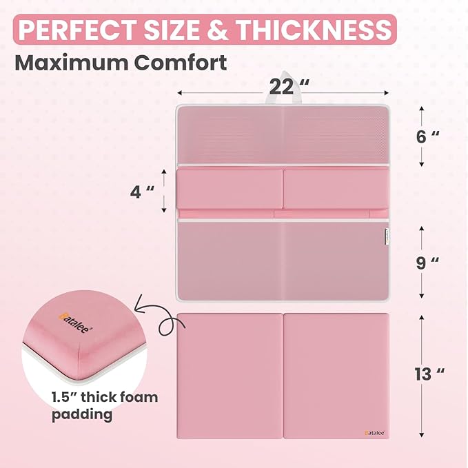 Baby Bath Kneeler and Elbow Rest Pad Set, Non-Slip Painless Thick Kneeling Pad - Foam Kneeling Pad for Bathing Babies - Knee Saver & Arm Support with 4 Pockets Toy Organizer (Large, Baby Pink)
