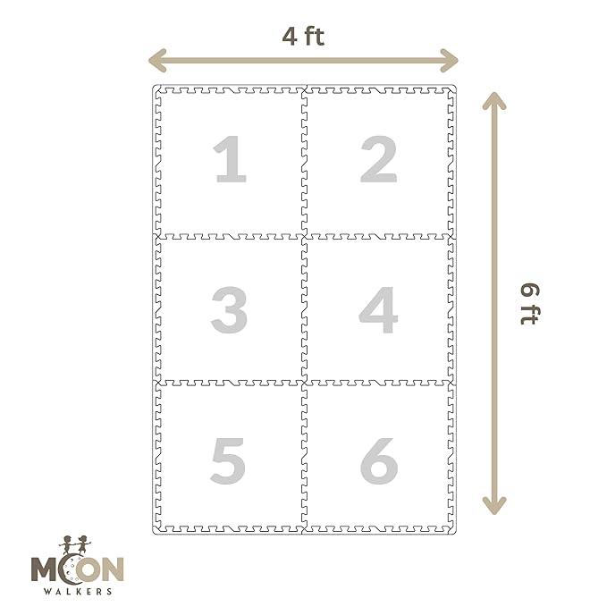 MOON WALKERS Stylish Boho Baby Play Mats for Floor, Play Mat for Babies and Toddlers, Non-Toxic, Soft, Thick, Tummy Time Mat for Crawling (Moon Mist, Standard 6x4ft | 6 Tiles)