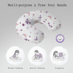 Little Grape Land Nursing Pillow, Soft 100% Cotton Breastfeeding Pillow with Breathable Muslin Removable Cover, Purple Butterfly Breast Feeding Pillows for Babies 0-12 Months with Protective Zipper
