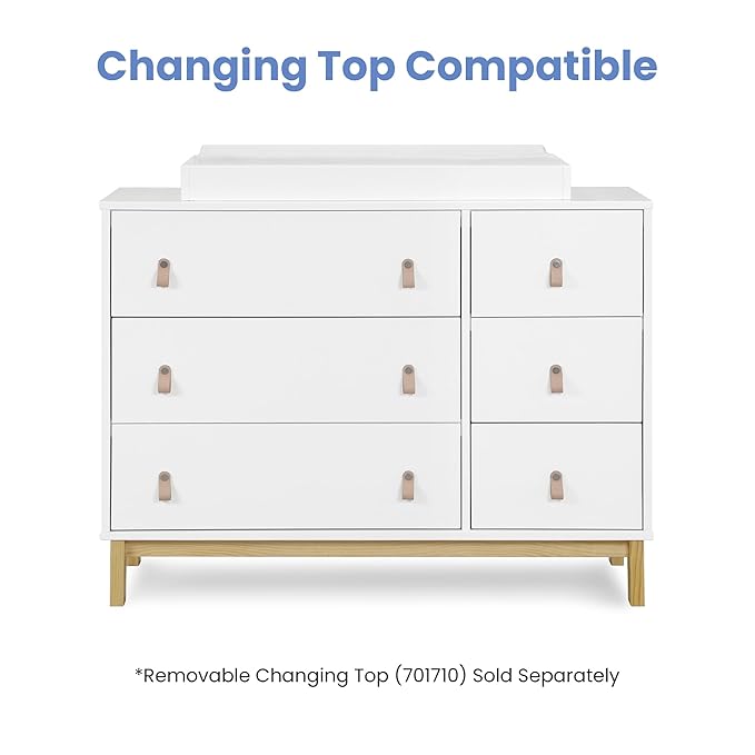 GAP babyGap Legacy 6 Drawer Dresser with Leather Pulls and Interlocking Drawers - Greenguard Gold Certified, Bianca White/Natural