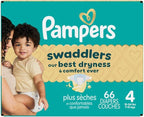 Pampers Swaddlers Diapers, Size 4 (15-34 lbs), 66 Count, Absorbent, Keeps Baby Dry and Comfortable, Skin Safe Disposable Baby Diaper (Packaging May Vary)