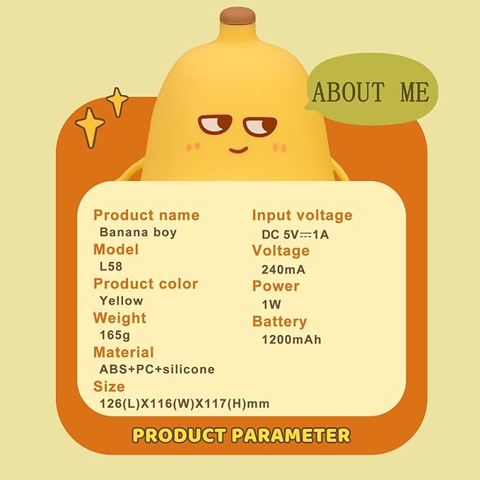 Banana Night Light for Kids, Cute Night Lamp for Room Decor, Portable Silicone Kids Lamp USB Rechargeable Nightlight, Birthday Christmas Gifts for Baby Toddlers Boys Girls