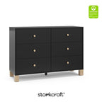 Storkcraft California 6-Drawer Double Dresser (Black with Driftwood) - GREENGUARD Gold Certified, Interlocking Drawer System, Dresser Drawer Organizer for Kids Bedroom