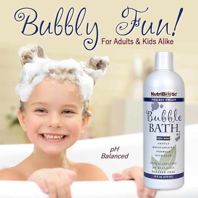 NutriBiotic Bubble Bath, Fresh Fruit, 16 Oz. Twin Pack | Gentle Moisturizing with GSE, Aloe & Botanicals | Bubble Bath Fun for Kids, Too | Tear-Free, Oil-Free, Vegan, Hypoallergenic & pH-Balanced