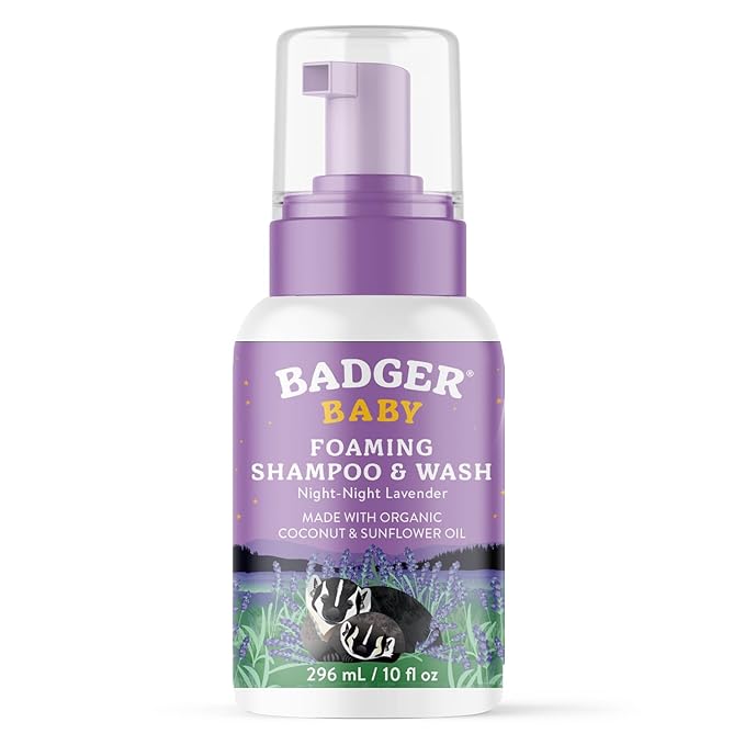 Badger Lavender Foaming Shampoo and Body Wash for Newborns and Toddlers, Organic and Gentle, 10 fl oz