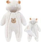 Fairy Baby Newborn Baby Winter Snowsuit Bear Thick Romper Footie Double Zip Hooded Jumpsuit Fleece Coat Infant Boy Girl 0-12M