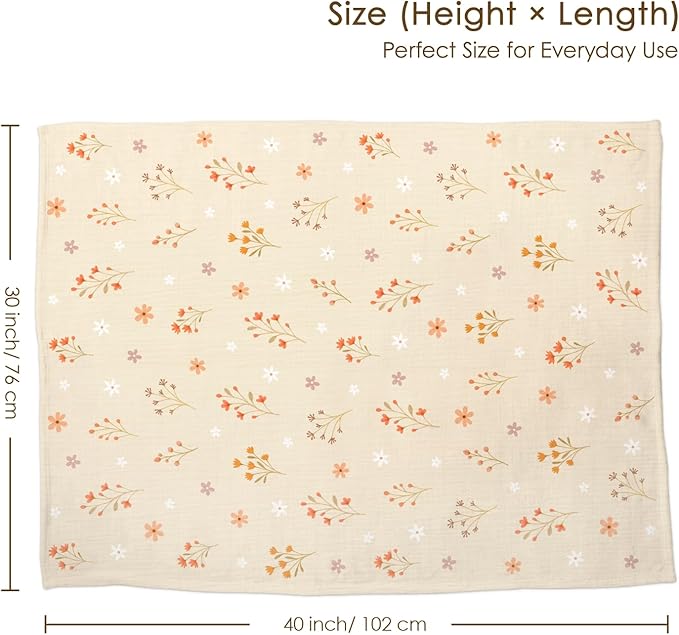 Floral Baby Blankets for Girls, Soft Nursery Minky Blankets with Muslin and Dotted Fleece Back 30x40 inches, Receiving Bed Quilt for Newborn, Infants, Toddlers