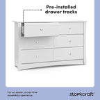 Storkcraft Crescent 6 Drawer Double Dresser (White) – GREENGUARD Gold Certified, Nursery Dresser for Kids Bedroom