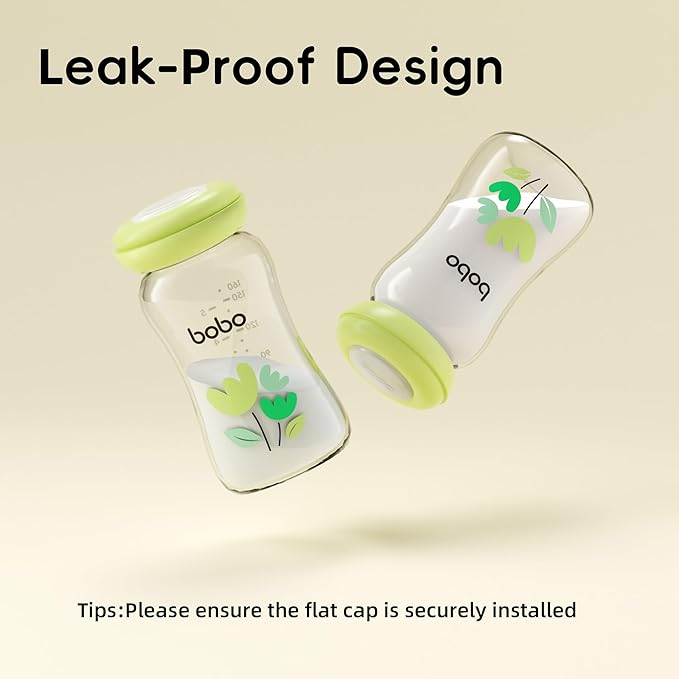 YOHKOH Breast Milk Storage Bottles - Wide Neck Glass Breastmilk Storage Bottles with Lids, BPA-Free (Green, 5.4oz (Pack of 4))