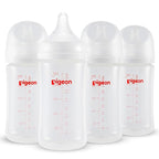 Pigeon PP Nursing Bottle Wide Neck, Anti-Colic, Streamlined Body, Natural Feel, Easy to Clean, 8.1 Oz(Pack of 4), Includes 4pcs M Nipples (3m+)