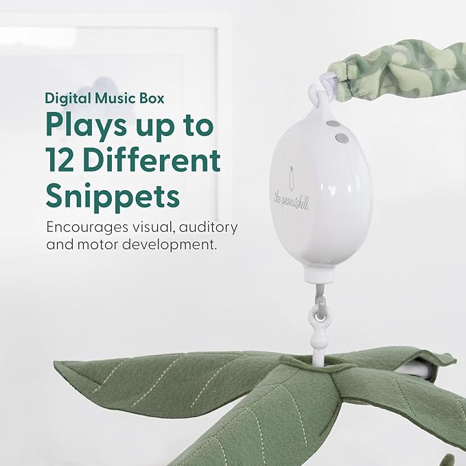 The Peanutshell Crib Mobile for Boys or Girls - Grey and Green Camo Musical Baby Crib Mobile with 12 Lullabies, Dino Baby Dinosaur Nursery Decor