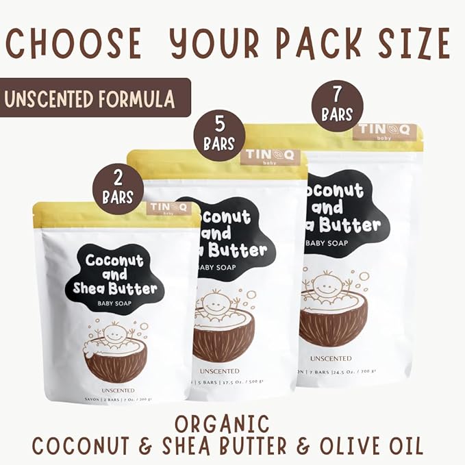 Unscented Baby Soap Bar for Sensitive Skin | Only 7 Ingredients | Gentle Face & Body Wash for Babies, Toddlers, Kids & Adults | Organic and Natural | 5 Bars