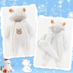 Fairy Baby Newborn Baby Winter Snowsuit Bear Thick Romper Footie Double Zip Hooded Jumpsuit Fleece Coat Infant Boy Girl 0-12M