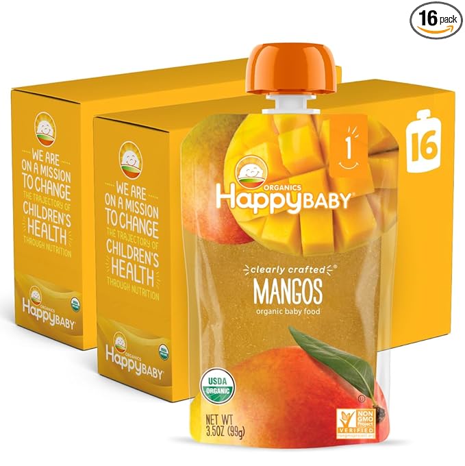 Happy Baby Organics Clearly Crafted Stage 1 Baby Food, Mangoes, 3.5 Ouncee Pouch (Pack of 16)