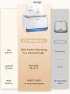 GROWSNY Fast Baby Bottle Warmer, 12-in-1 Milk Warmer with Steam and Water Bath Warming Modes for Breastmilk &Formula, Food Heating,with Thaw, Steri-lize, Egg Boil Function, Fits Most Types of Bottles