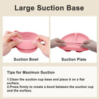 Silicone Baby Feeding Set | Baby Led Weaning Supplies Includes Suction Bowls and Divided Plates, Adjustable Bib, Baby Utensils Spoons and Forks,Cup | Baby Feeding Essentials (Pink)