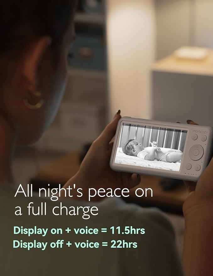Momcozy Video Baby Monitor, 1080P 5" HD Baby Monitor with Camera & Wall Mount, Infrared Night Vision, 5000mAh Battery, 2-Way Audio, Temperature Sensor, Lullabies, 960ft Range, Ideal for New Moms, BM01