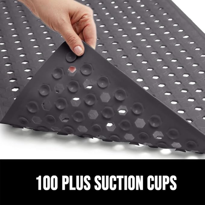 GORILLA GRIP Patented Square Shower Stall Mat, Small Bathtub Floor Mats for Stand Up Showers, Suction Cups and Drain Holes, Machine Wash, Soft on Feet, Bathroom Accessories 21x21 Inch, Charcoal Opaque