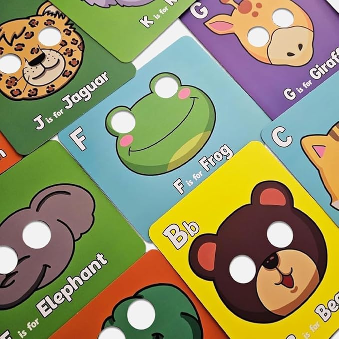 26 PCS Alphabet ABC Flash Cards with Animal Masks, Alphabet mask Cards, Giant Letter ABC Animal Faces Flash Learning Flashcards, Interactive Education Games, Learn Letters (Multicolor, 1Pcs)