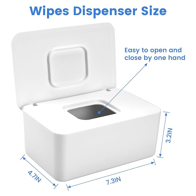 Baby Wipes Dispenser, Wipes Dispenser Baby Wipes Case, Baby Wipe Holder for Fresh Wipes, Non-Slip Wipes Case, Wipe Container with Sealing Design Lid (White)