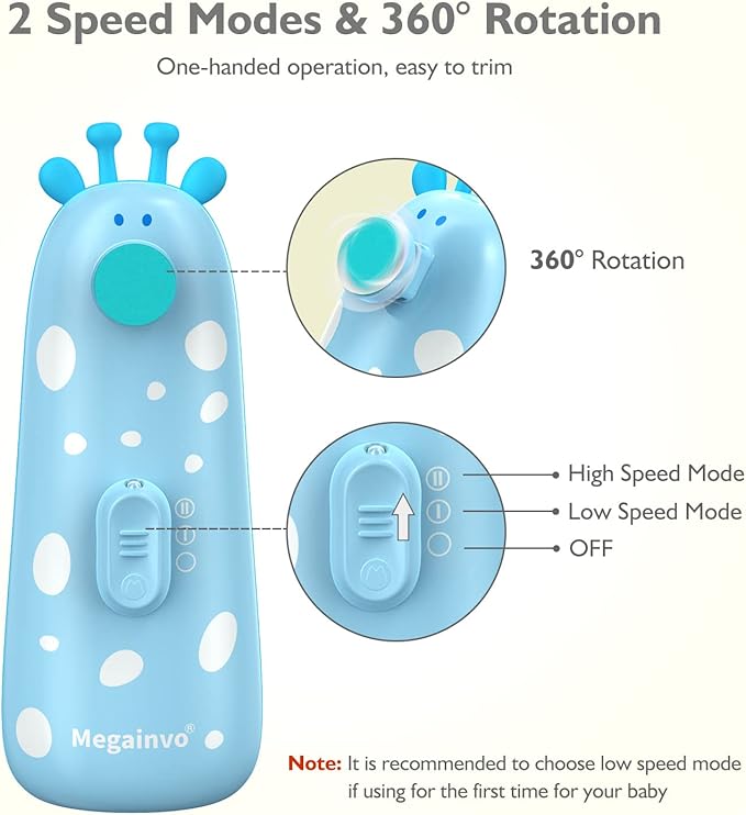 Baby Nail Trimmer Electric Baby Nail File Safe Baby Nail Clippers with Light 10 Grinding Heads Queit Baby Nail Polish Grooming Kit for Newborn Infant Toddler Toes Fingernails Care - Blue