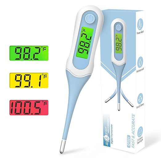 Oral Thermometer with 8s Fast Reading, 3 Colors Backlit, Fever Alert, High Accuracy Medical Basal Thermometer for Adults and Kids, Baby Digital Thermometer for Oral, Rectal, Armpit(Blue)
